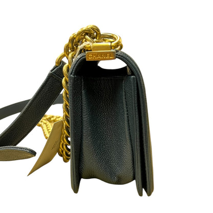 CHANEL Caviar Quilted Small Boy Shoulder Bag Black Gold Hardware CH2133