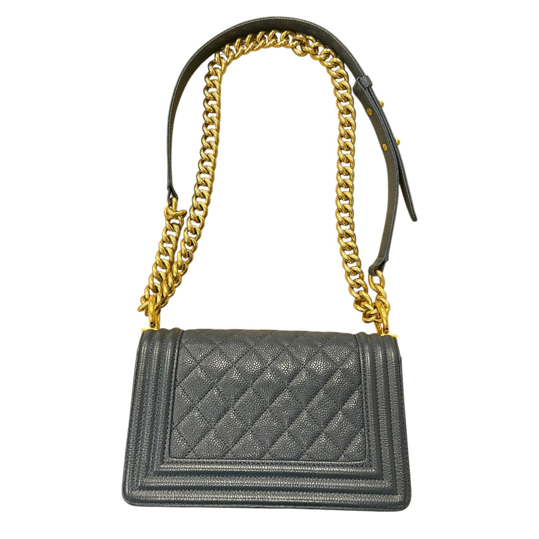 CHANEL Caviar Quilted Small Boy Shoulder Bag Black Gold Hardware CH2133