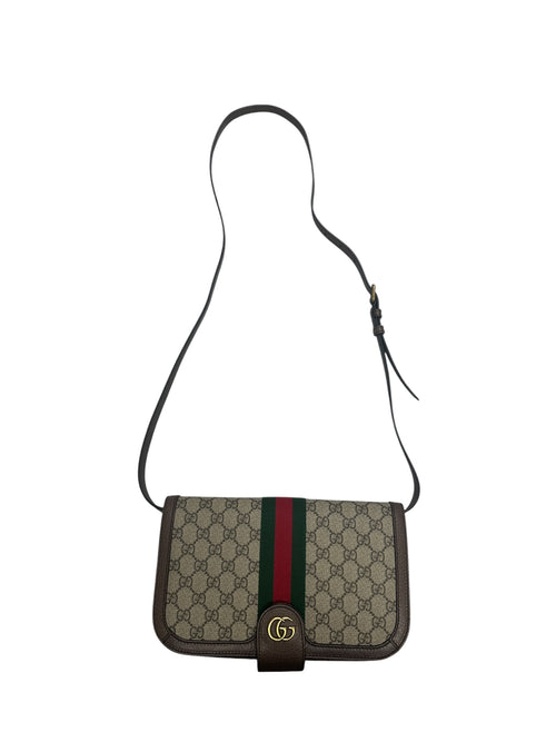 GUCCI GG Supreme Ophidia Small Shoulder Bag Brown Gold Hardware GU577