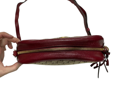 GUCCI GG Canvas Abbey Shoulder Bag Beige/Red Gold Hardware GU578