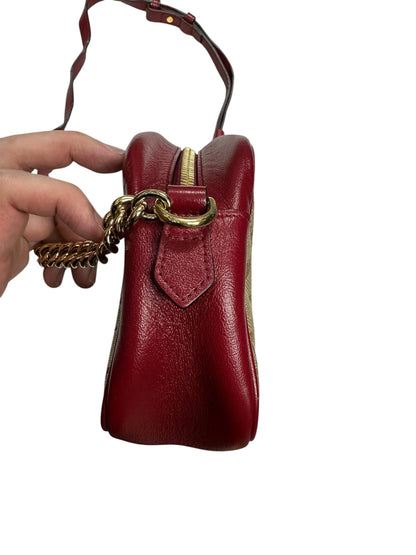 GUCCI GG Canvas Abbey Shoulder Bag Beige/Red Gold Hardware GU578