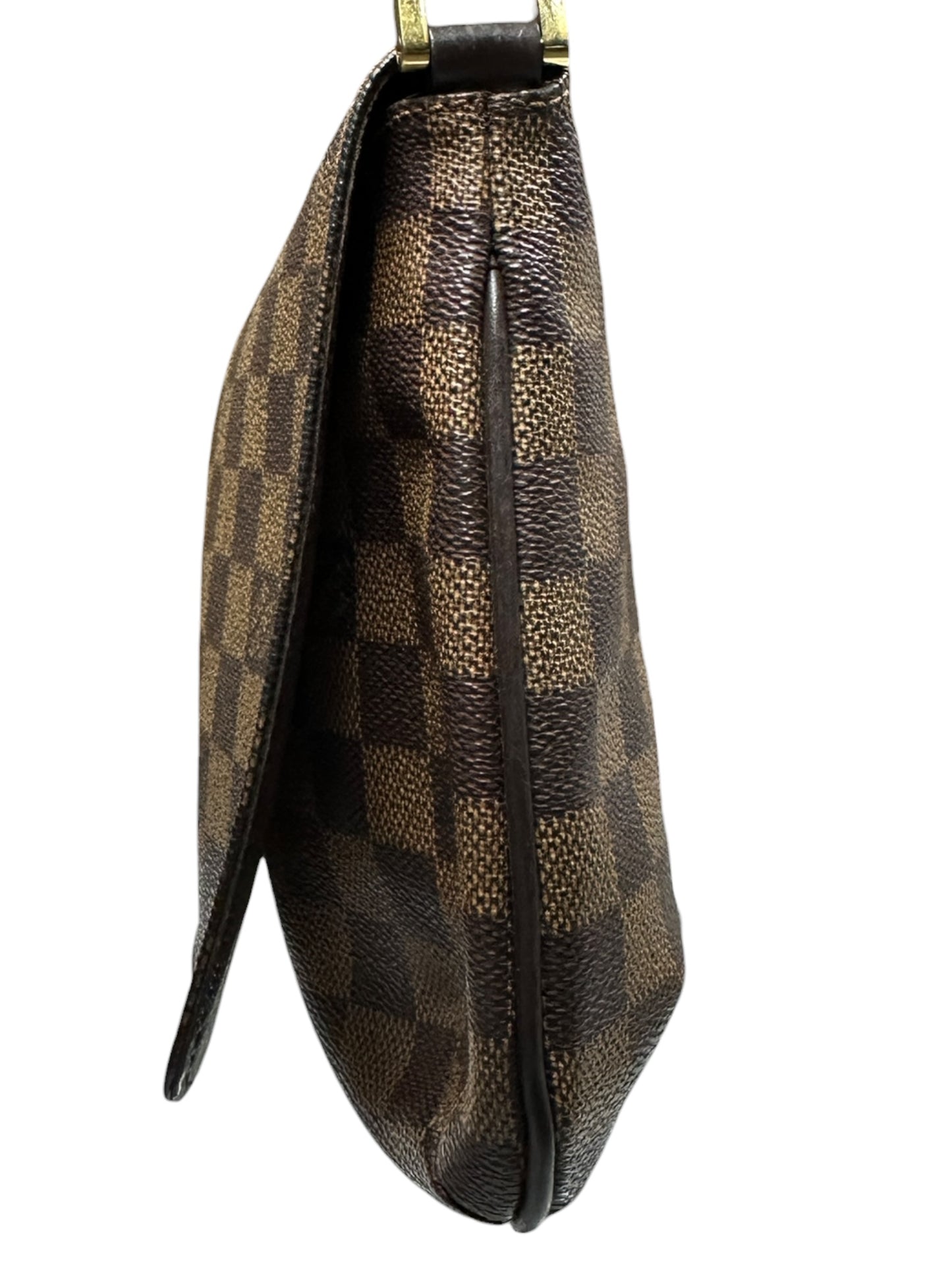 LOUIS VUITTON Damier Ebene Musette Tango Shoulder Bag Brown Gold Hardware LO2329