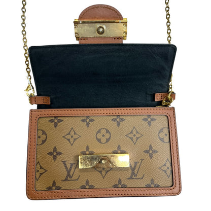 LOUIS VUITTON Monogram Reverse Dauphine Chain Wallet Brown Gold Hardware LO2344