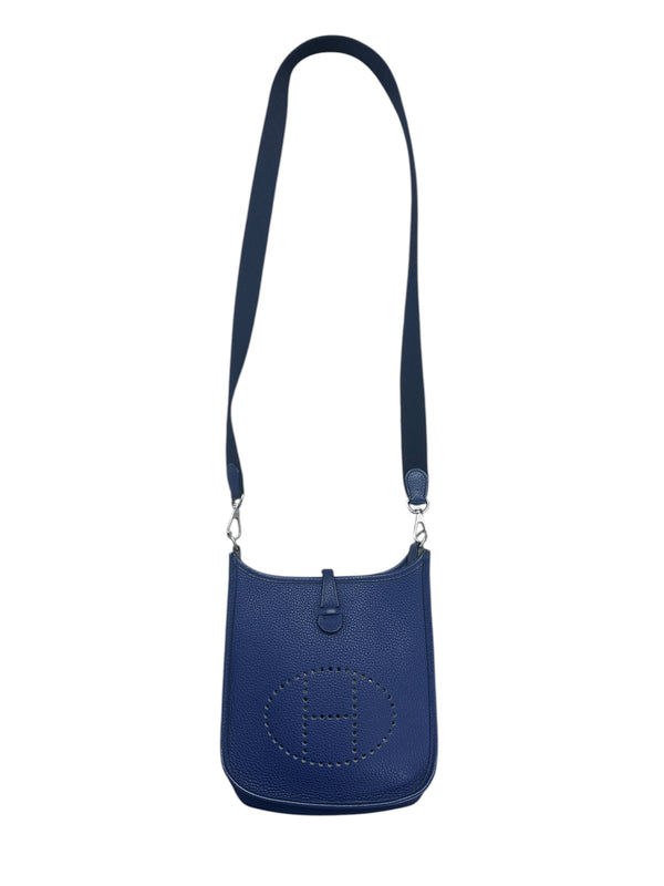HERMES Togo Evelyne TPM Crossbody Bag Bleu Saphir Silver Hardware HE422