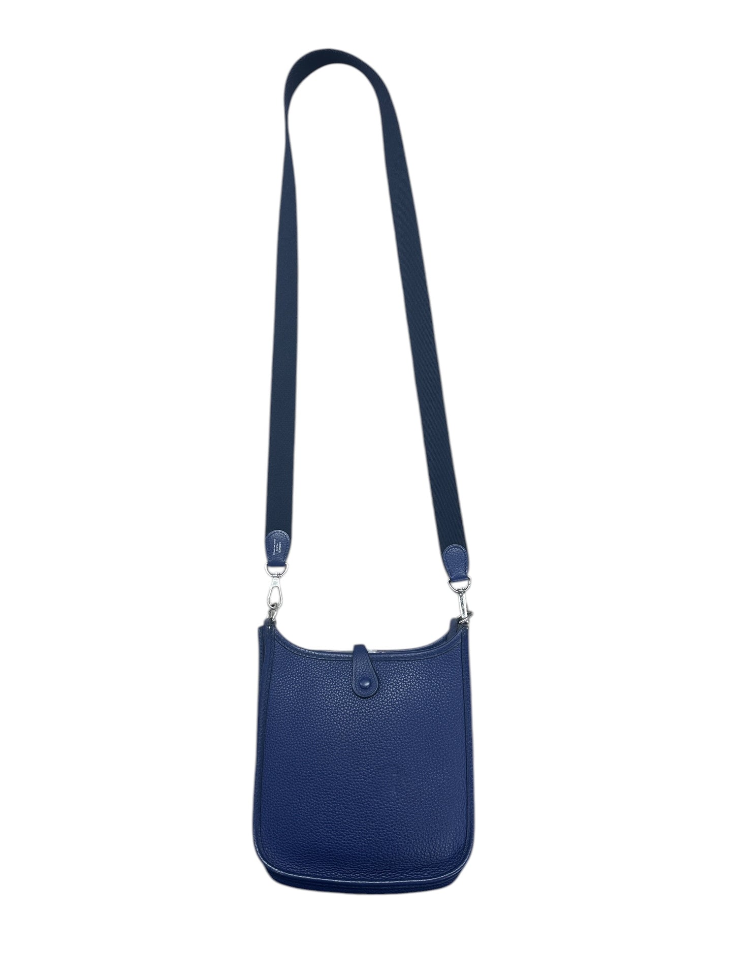 HERMES Togo Evelyne TPM Crossbody Bag Bleu Saphir Silver Hardware HE422