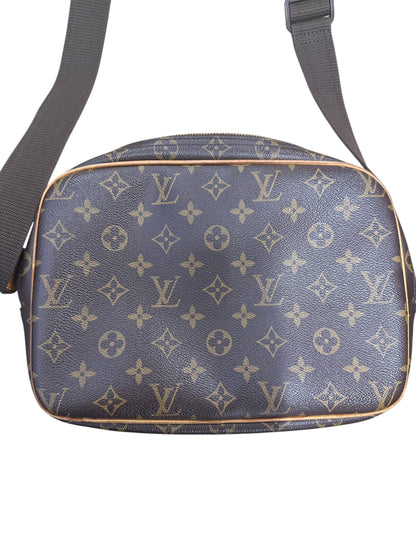 LOUIS VUITTON Monogram Reporter PM Crossbody Bag Brown Gold Hardware LO2360A
