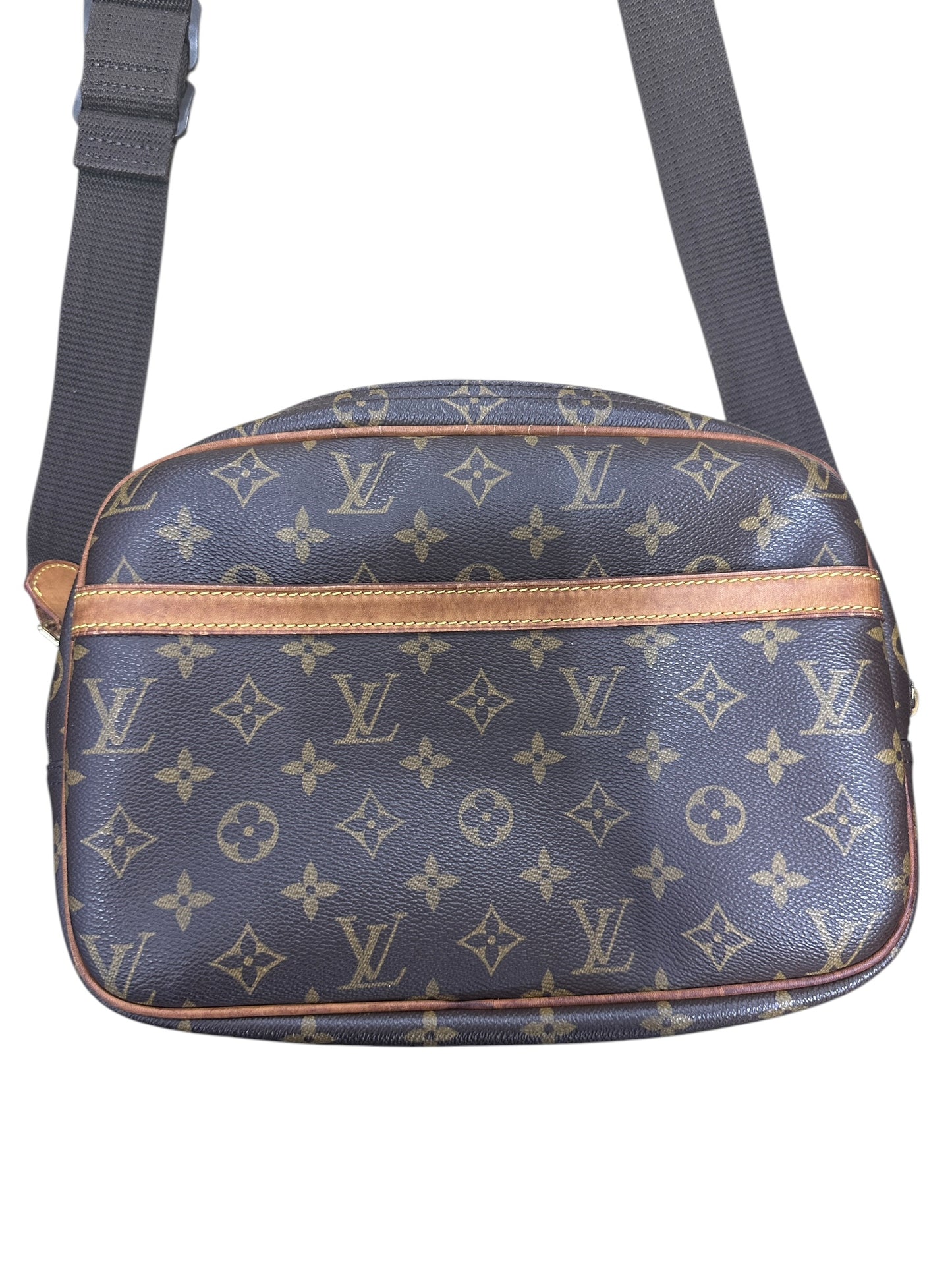 LOUIS VUITTON Monogram Reporter PM Crossbody Bag Brown Gold Hardware LO2360A