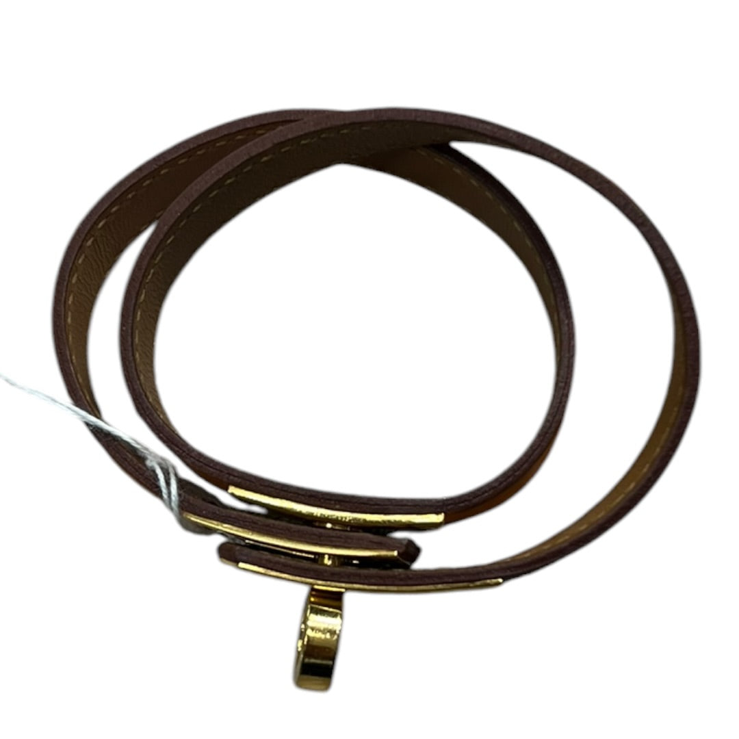 HERMES Kelly Double Tour Bracelet Orange Leather Gold Hardware HE448