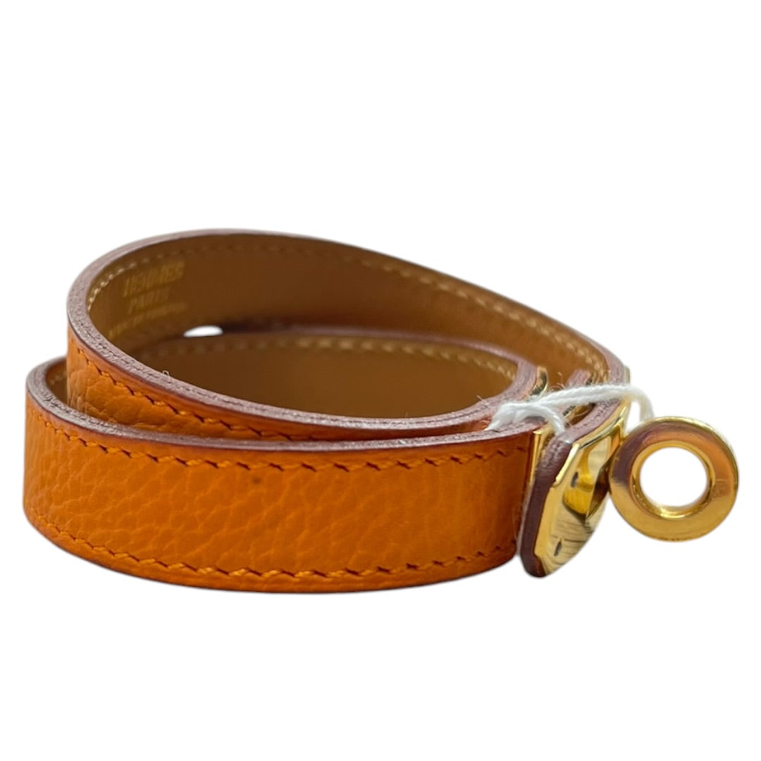 HERMES Kelly Double Tour Bracelet Orange Leather Gold Hardware HE448