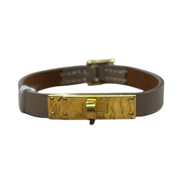 HERMES Kelly Double Tour Bracelet XS Etoupe Leather Gold Hardware HE449