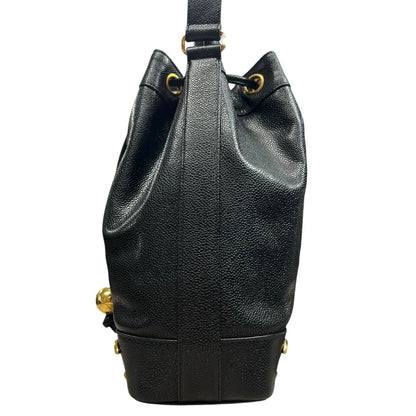CHANEL Caviar Vintage Bucket Drawstring Shoulder Bag Black Gold Hardware CH2139