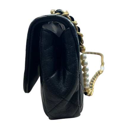 CHANEL Lambskin Mini Flap Bag with Pearl Chain Black Gold Hardware CH2135