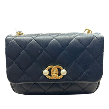 CHANEL Lambskin Mini Flap Bag with Pearl Chain Black Gold Hardware CH2135