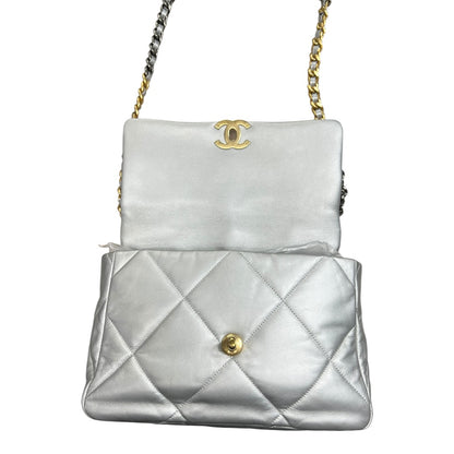 CHANEL 19 Lambskin Small Flap Bag Silver Metallic Mixed Hardware CH2136
