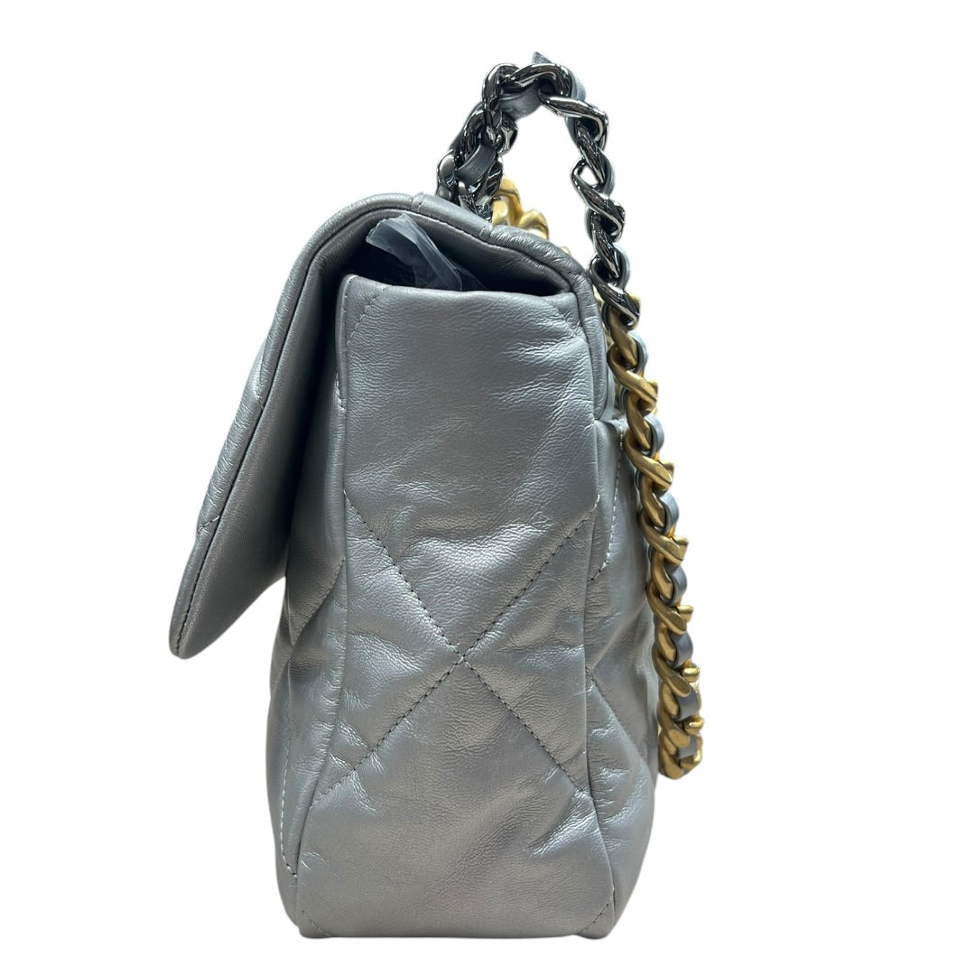 CHANEL 19 Lambskin Small Flap Bag Silver Metallic Mixed Hardware CH2136