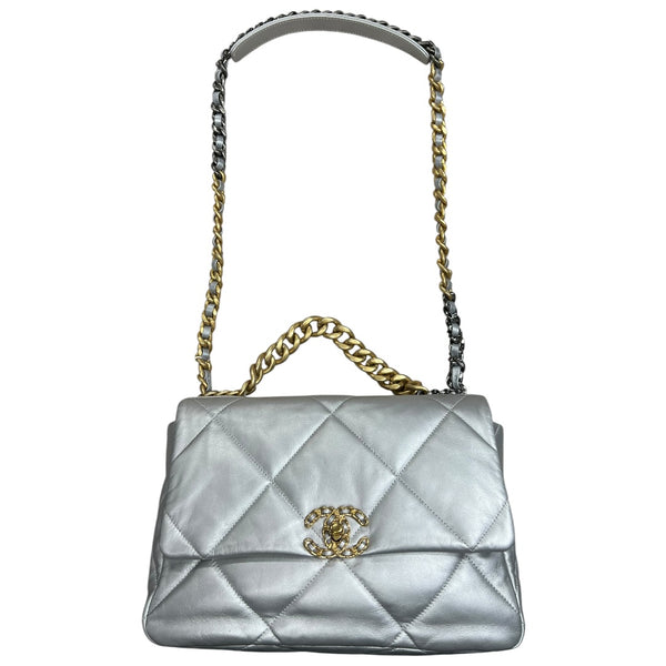 CHANEL 19 Lambskin Small Flap Bag Silver Metallic Mixed Hardware CH2136