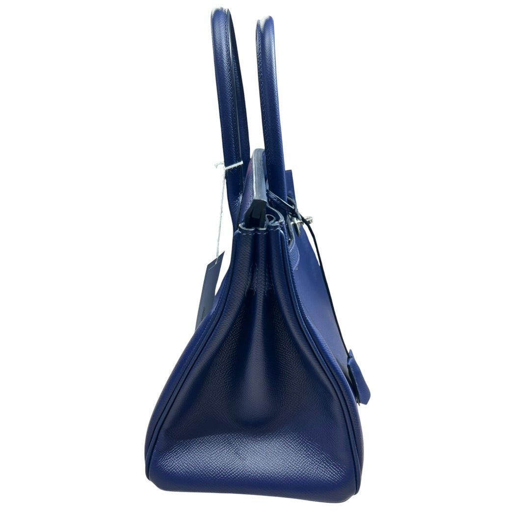 HERMES Epsom Birkin 30 Handbag Bleu Electrique Silver Hardware HE447