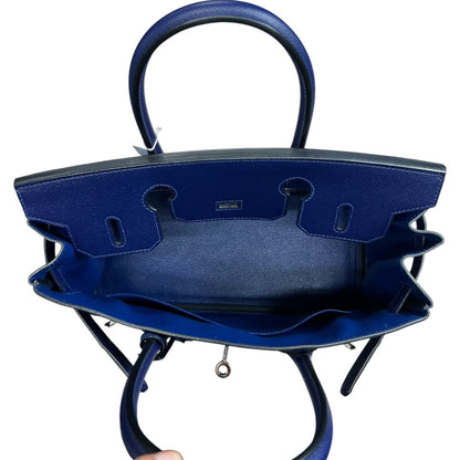 HERMES Epsom Birkin 30 Handbag Bleu Electrique Silver Hardware HE447