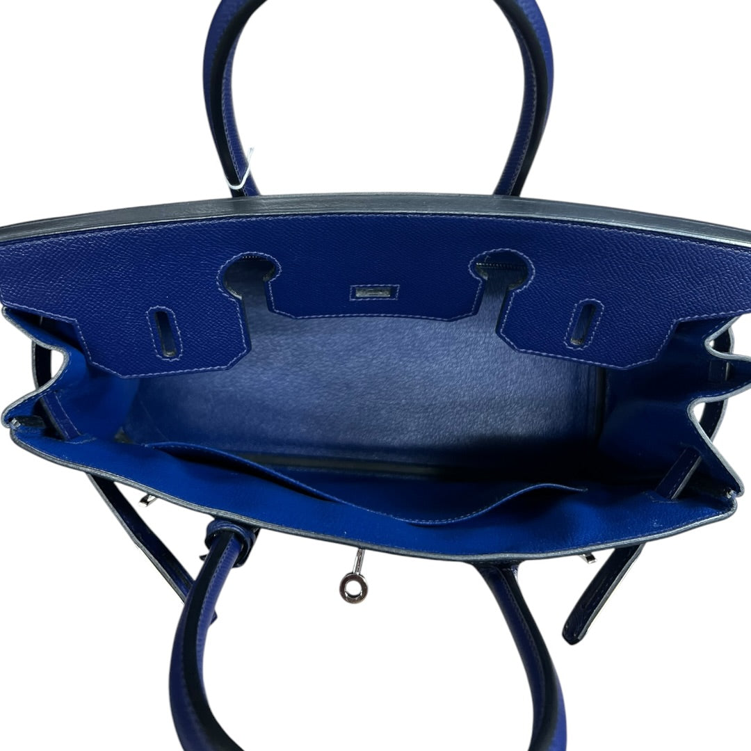 HERMES Epsom Birkin 30 Handbag Bleu Electrique Silver Hardware HE447