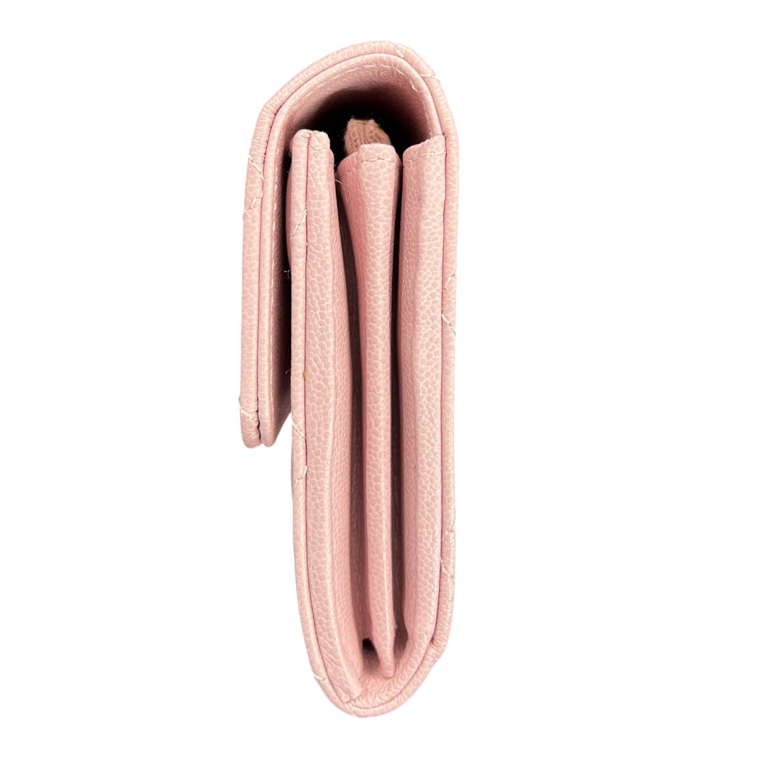 CHANEL Caviar Classic Long Flap Wallet Pink Gold Hardware CH2140