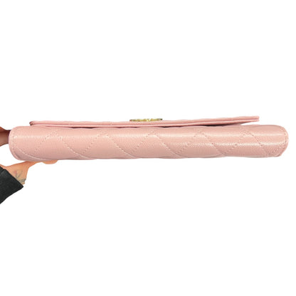 CHANEL Caviar Classic Long Flap Wallet Pink Gold Hardware CH2140