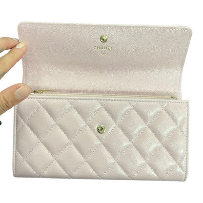CHANEL Caviar Classic Long Flap Wallet Pink Gold Hardware CH2140