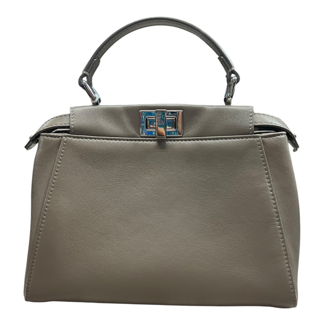 FENDI Leather Peekaboo Iconic Mini Handbag Dove Grey Silver Hardware FE369