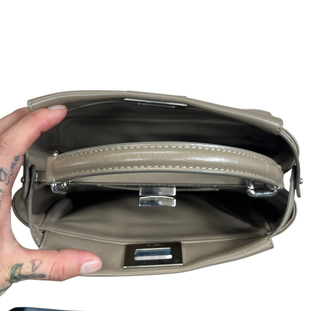 FENDI Leather Peekaboo Iconic Mini Handbag Dove Grey Silver Hardware FE369