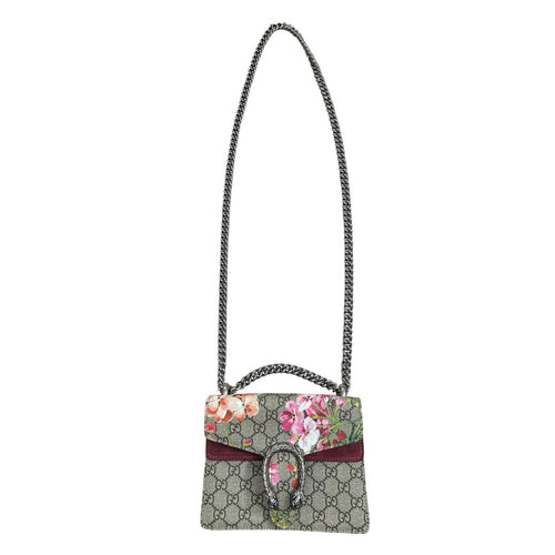 GUCCI GG Supreme Blooms Dionysus Shoulder Bag Mini Beige Silver Hardware Gu586