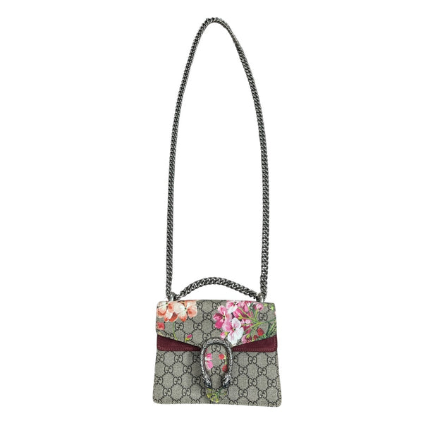 GUCCI GG Supreme Blooms Dionysus Shoulder Bag Mini Beige Silver Hardware Gu586