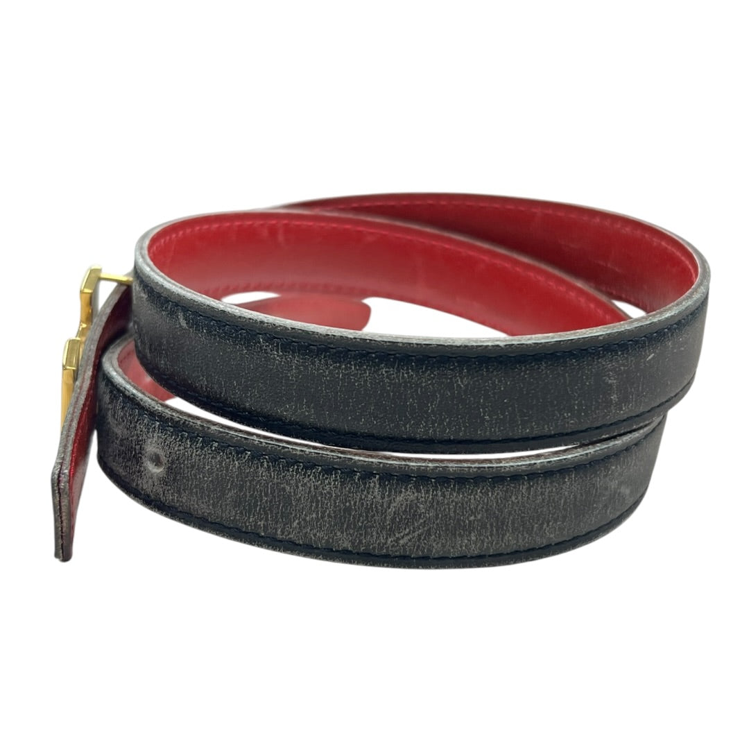 HERMES Leather Mini Constance Reversible H Belt Black Red Gold Hardware HE450