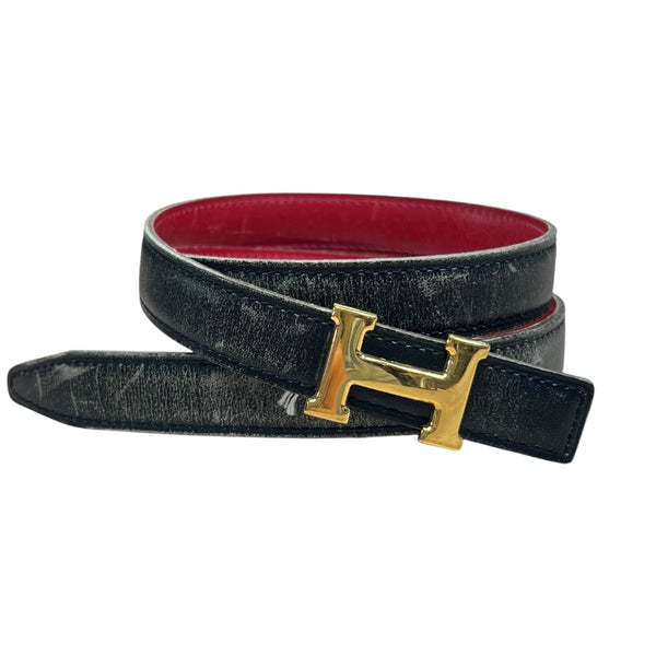 HERMES Leather Mini Constance Reversible H Belt Black Red Gold Hardware HE450