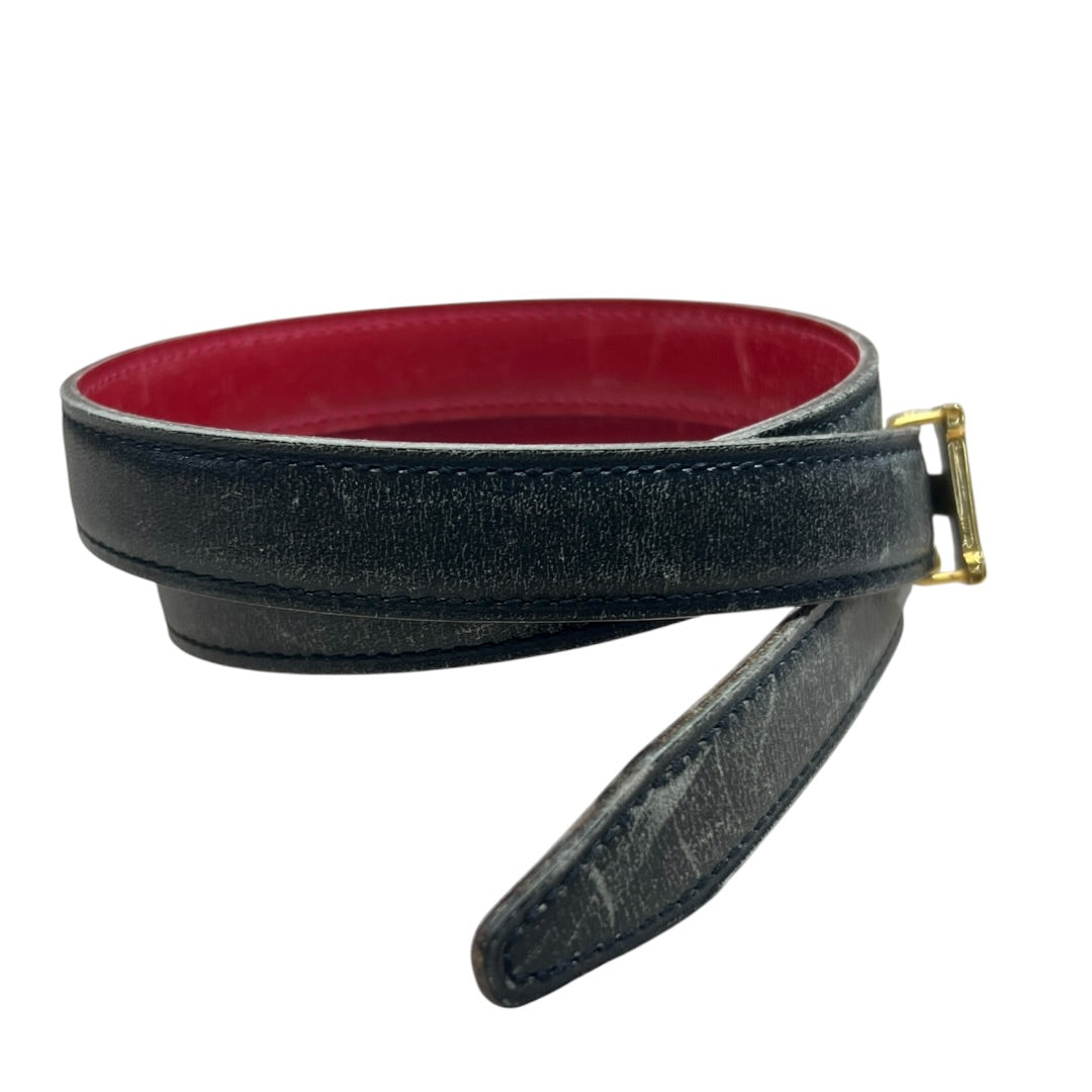 HERMES Leather Mini Constance Reversible H Belt Black Red Gold Hardware HE450