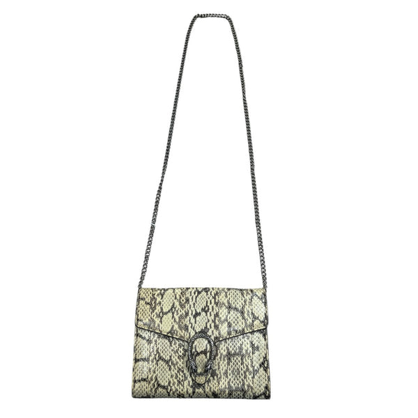 GUCCI Python Print Leather Dionysus Chain Wallet Crossbody Natural Silver Hardware Gu587