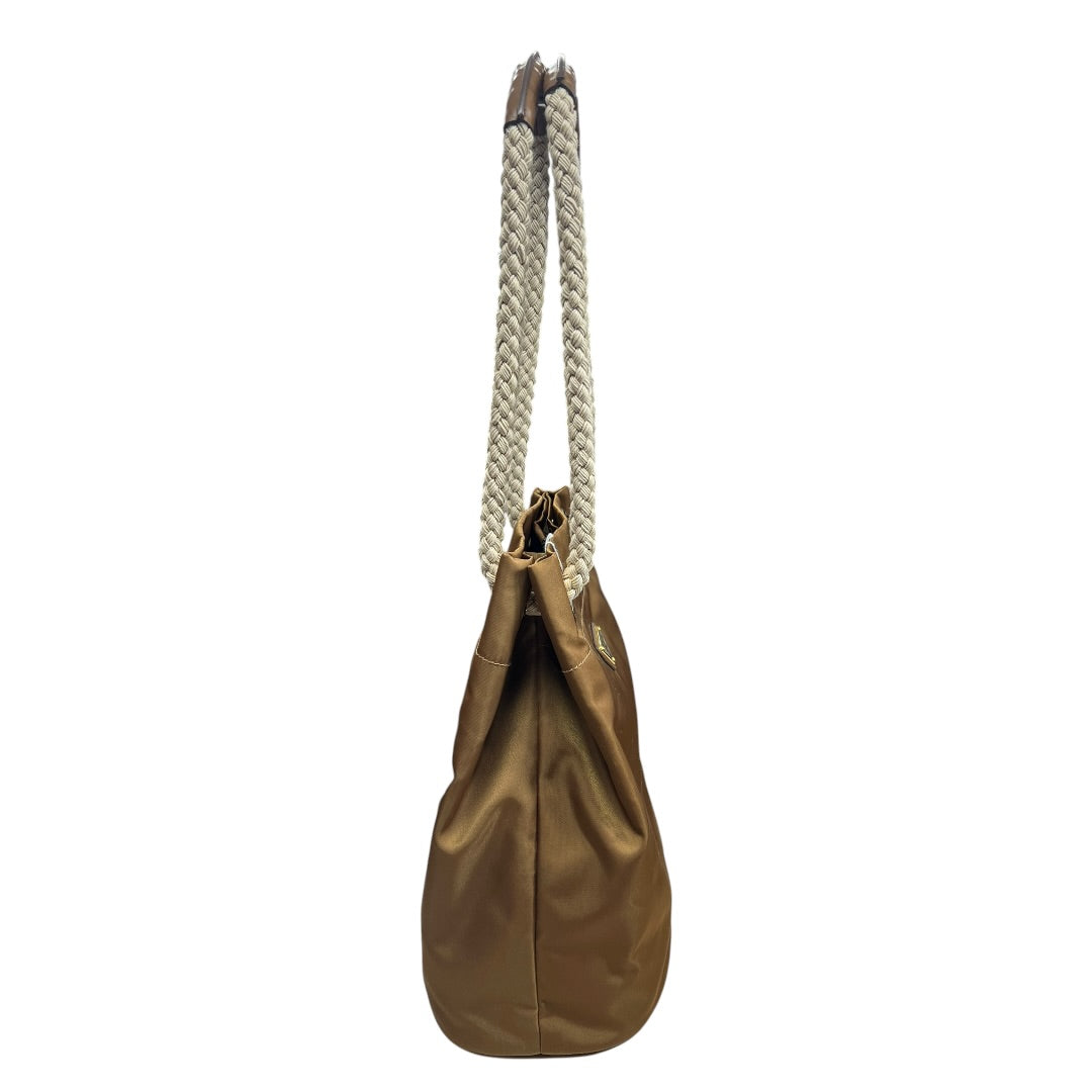 PRADA Tessuto Nylon Rope Handle Bucket Shoulder Bag Camel Gold Hardware PR179
