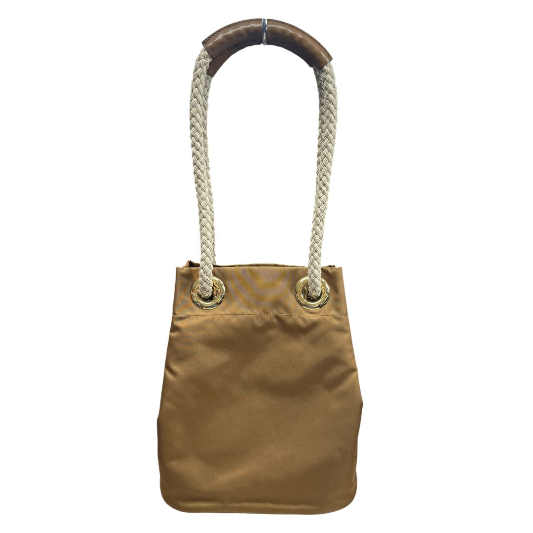PRADA Tessuto Nylon Rope Handle Bucket Shoulder Bag Camel Gold Hardware PR179