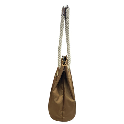 PRADA Tessuto Nylon Rope Handle Bucket Shoulder Bag Camel Gold Hardware PR179