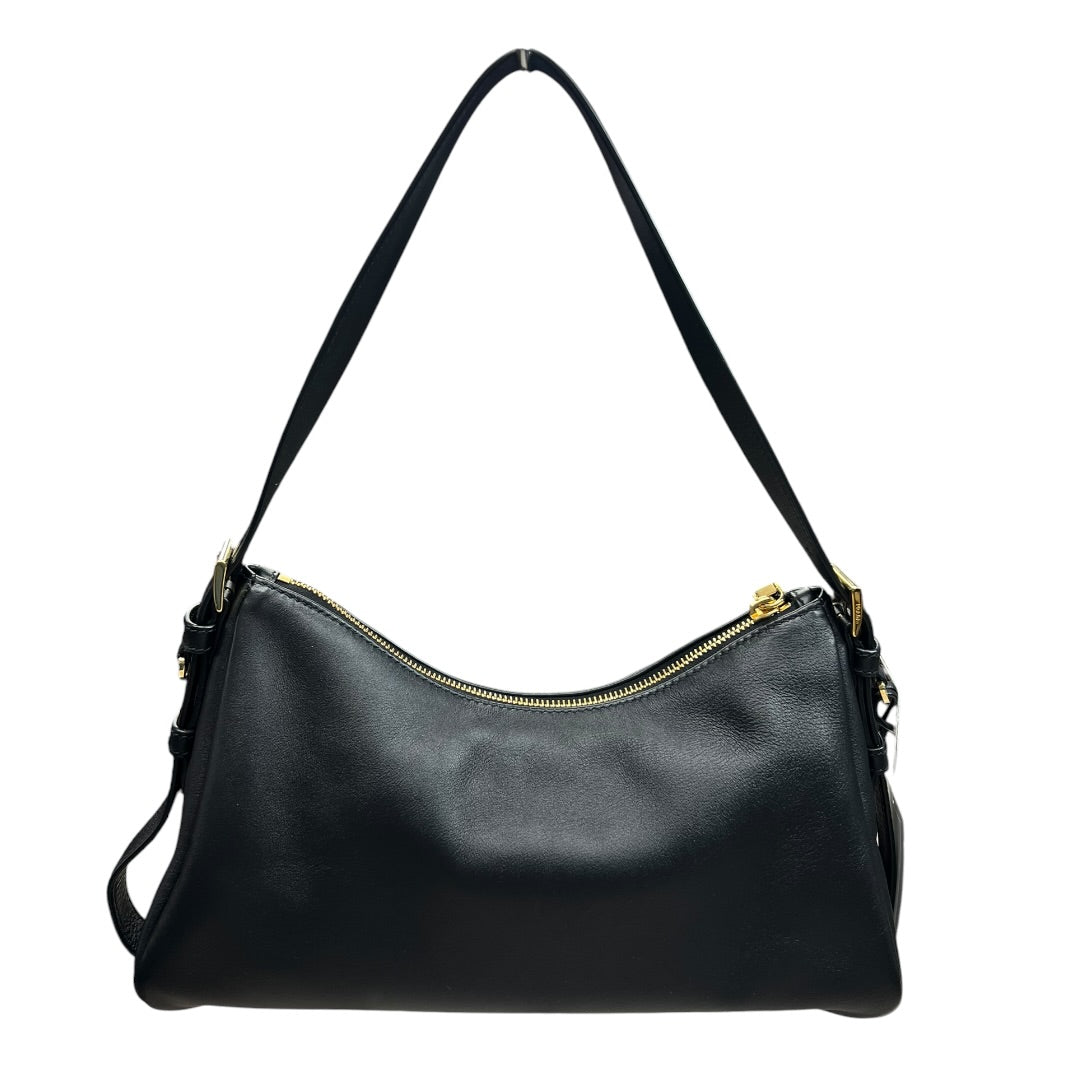 PRADA Smooth Leather Triangle Logo Hobo Shoulder Bag Black Gold Hardware PR182