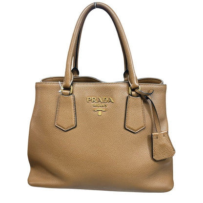PRADA Vitello Daino Leather 2Way Tote Shoulder Bag Caramel Gold Hardware PR181