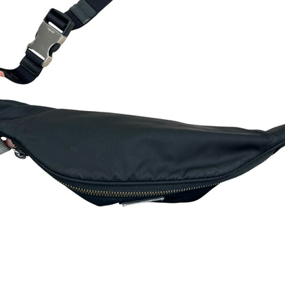 PRADA Tessuto Nylon Triangle Logo Belt Bag Crossbody Sling Black Silver Hardware PR180