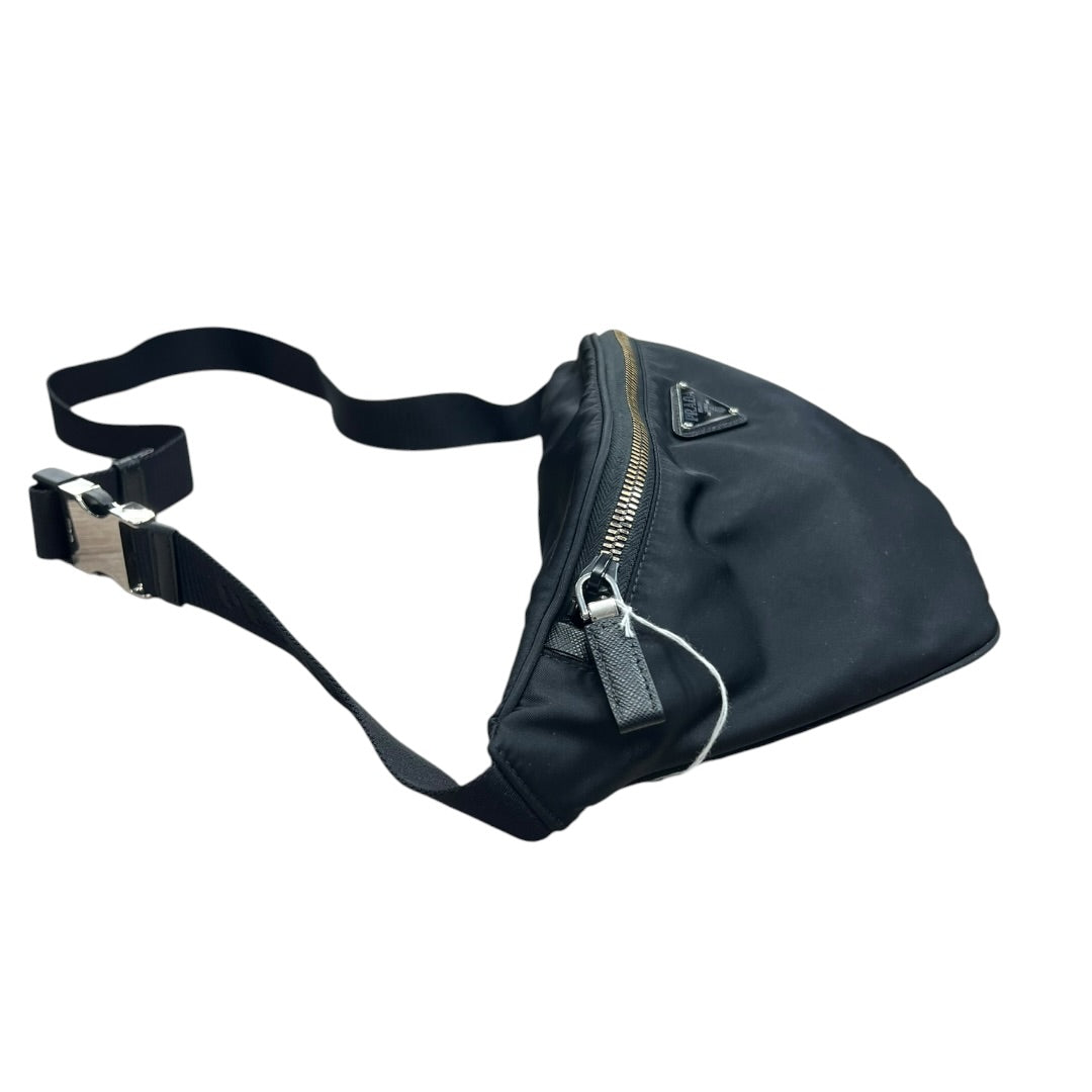 PRADA Tessuto Nylon Triangle Logo Belt Bag Crossbody Sling Black