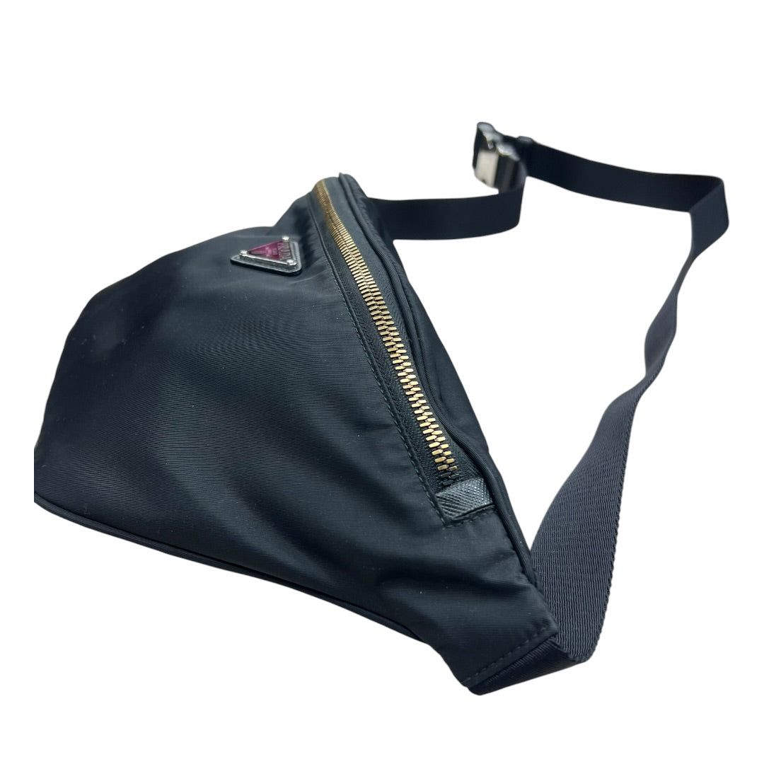 PRADA Tessuto Nylon Triangle Logo Belt Bag Crossbody Sling Black