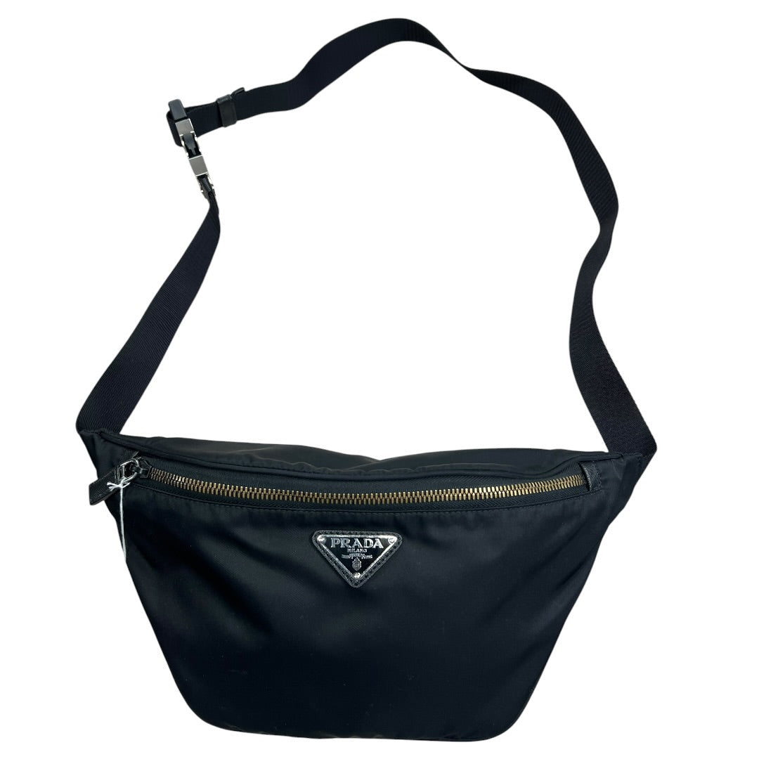 PRADA Tessuto Nylon Triangle Logo Belt Bag Crossbody Sling Black