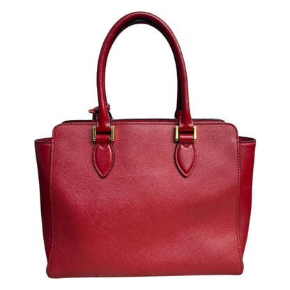 PRADA Saffiano Leather 2-Way Tote Handbag Red Gold Hardware PR186