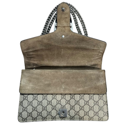 GUCCI GG Supreme Dionysus Small Shoulder Bag Beige Silver Hardware GU585