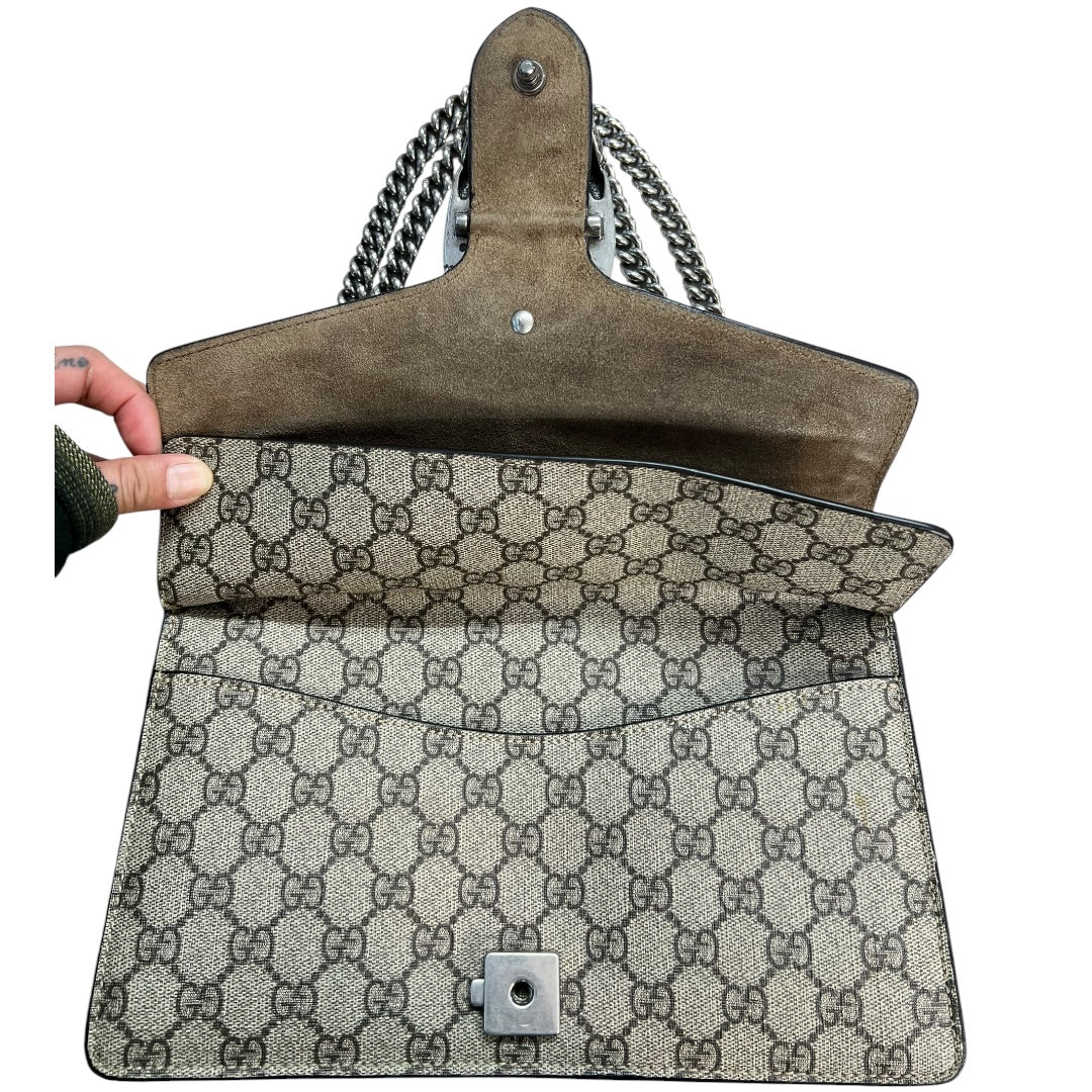GUCCI GG Supreme Dionysus Small Shoulder Bag Beige Silver Hardware GU585