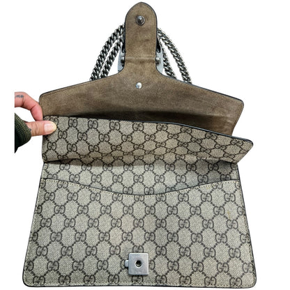 GUCCI GG Supreme Dionysus Small Shoulder Bag Beige Silver Hardware GU585