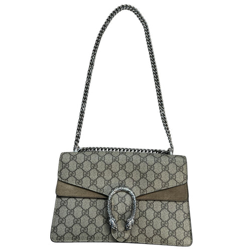 GUCCI GG Supreme Dionysus Small Shoulder Bag Beige Silver Hardware GU585