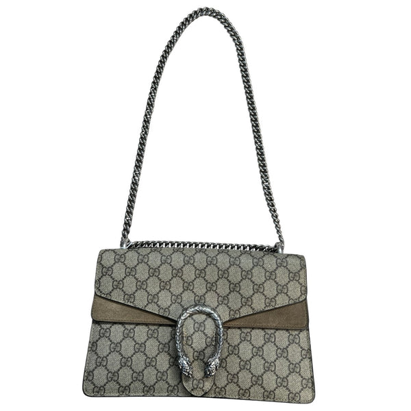 GUCCI GG Supreme Dionysus Small Shoulder Bag Beige Silver Hardware GU585