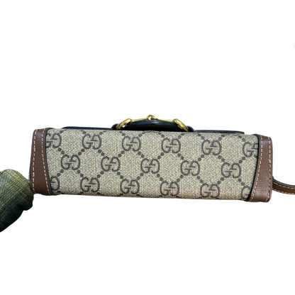 GUCCI GG Supreme Horsebit 1955 Mini Crossbody Beige Gold Hardware Gu579